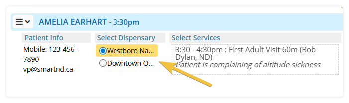How to select a dispensary from the Express Checkout - the portion of the express checkout for a particular patient where a dispensary can be selected to use for the express checkout.